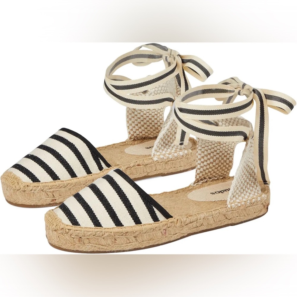 Soludos Lauren Lace Up Espadrille Ivory Black Sz 7 women’s